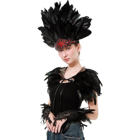 Women's Feather Headpiece Handmade Rhinestones Headband for Costume - Picture 6 of 8